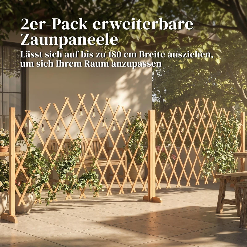 Outsunny Trellisscherm 2-delig vouwgitter uitschuifbaar vrijstaande afscheiding met voetsteunen 180 x 30 x 103 cm bruin