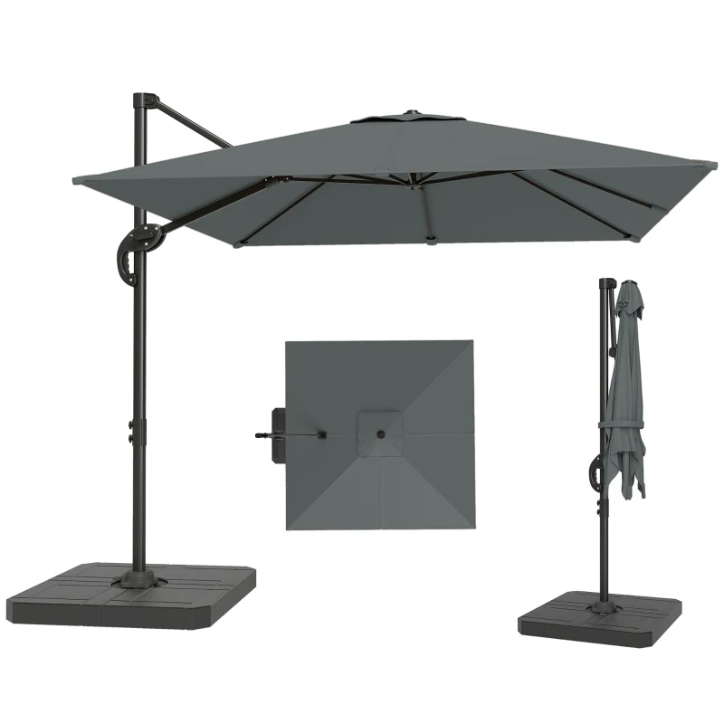 Outsunny Alu zweefparasol Ø244cm parasol met slinger waterafstotend 360° draaibaar Donkergrijs