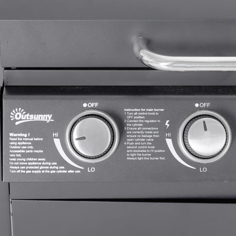 Outsunny 4+1 Burner Gas BBQ Grill, Outdoor Barbecue Trolley with Wheels, Warming Rack, Side Shelves, Cabinet, Thermometer for Garden, Party, Camping, 125L x 51W x 100Hcm, Grey