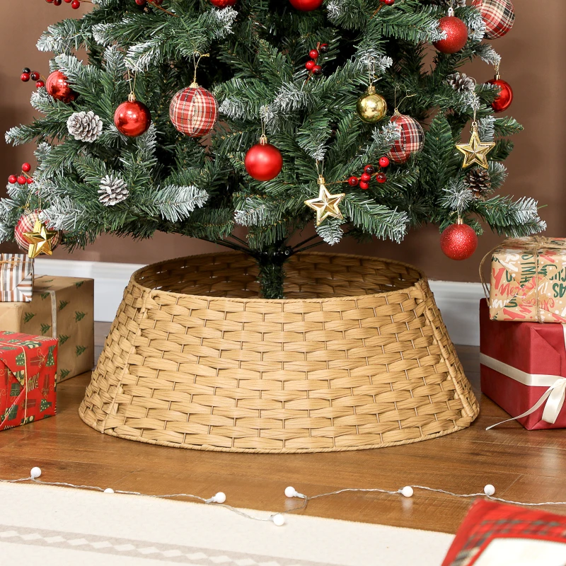 HOMCOM Kerstboomrok, Ø 68cm Kerstboomkraag van Kunststof, voor de Kerstboomstandaard, Kerstboomstandaard Afdekking voor Thuis, Feest, Decoratie, Natuurhout