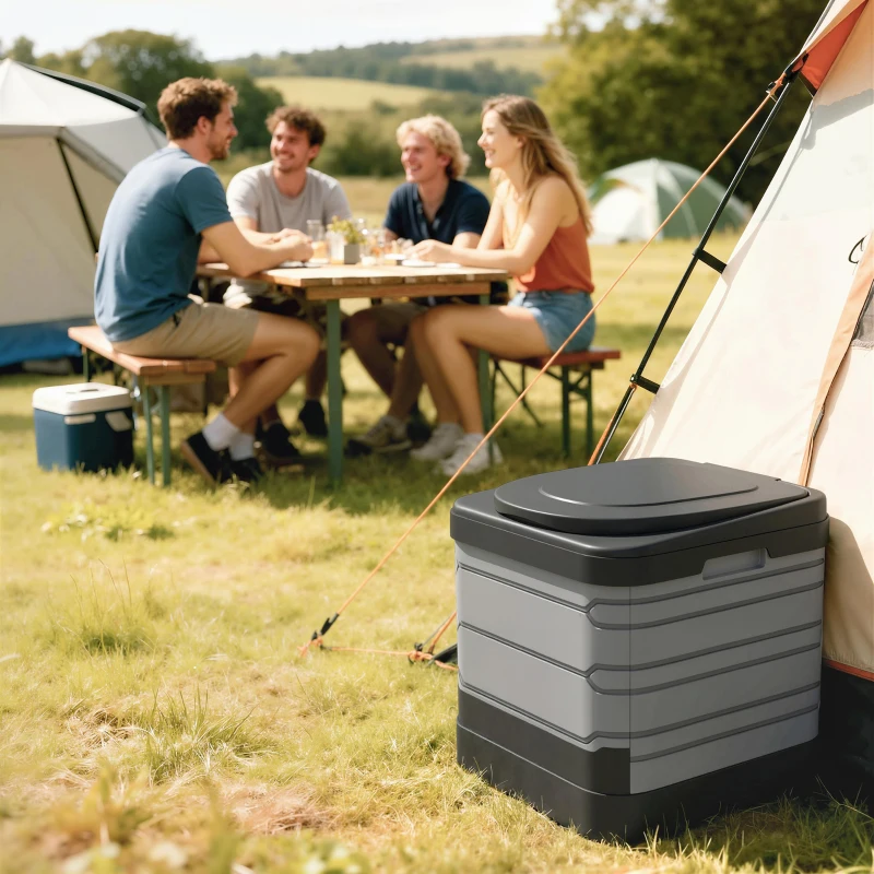 Outsunny Campingtoilet Opvouwbare Reiswc tot 150 kg met 12 stollingsmiddel-pakketjes en 12 afvalzakken 42 x 46 x 43,5 cm Grijs