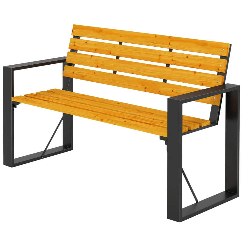 Outsunny Tuinbank 2-zits weerbestendig houten bank met lattenontwerp en armleuningen, houten zitbank tot 240 kg natuurlijk hout