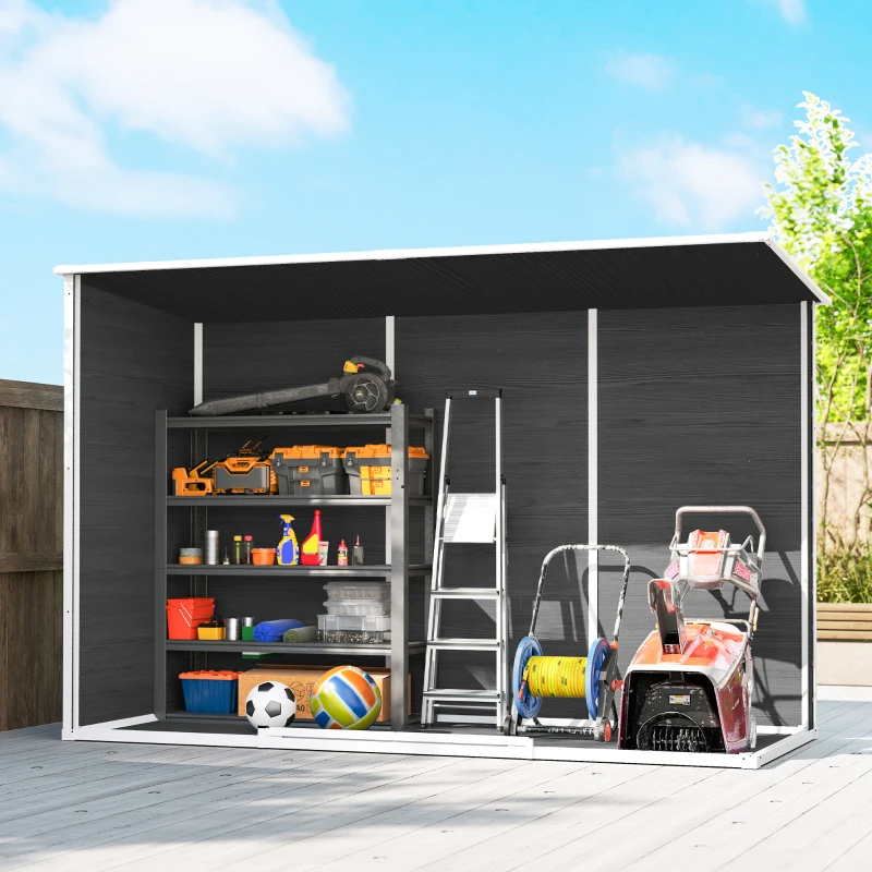 Outsunny Tuinhuisje 3,2m², Opslagschuur met Lessenaarsdak, 303x123x197cm met Ramen Afsluitbaar Deur Ventilatieopening Bodem