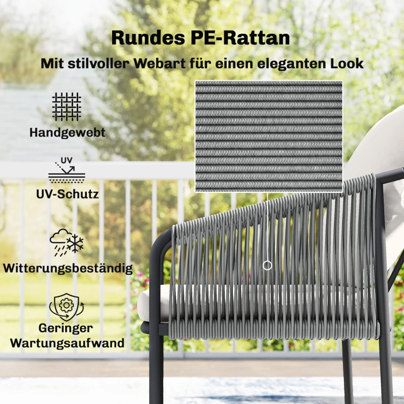 Outsunny Tuinmeubelset 4-delig polyrattan loungeset met tweezitsbank, 2 fauteuils, salontafel, afneembare kussens met banden
