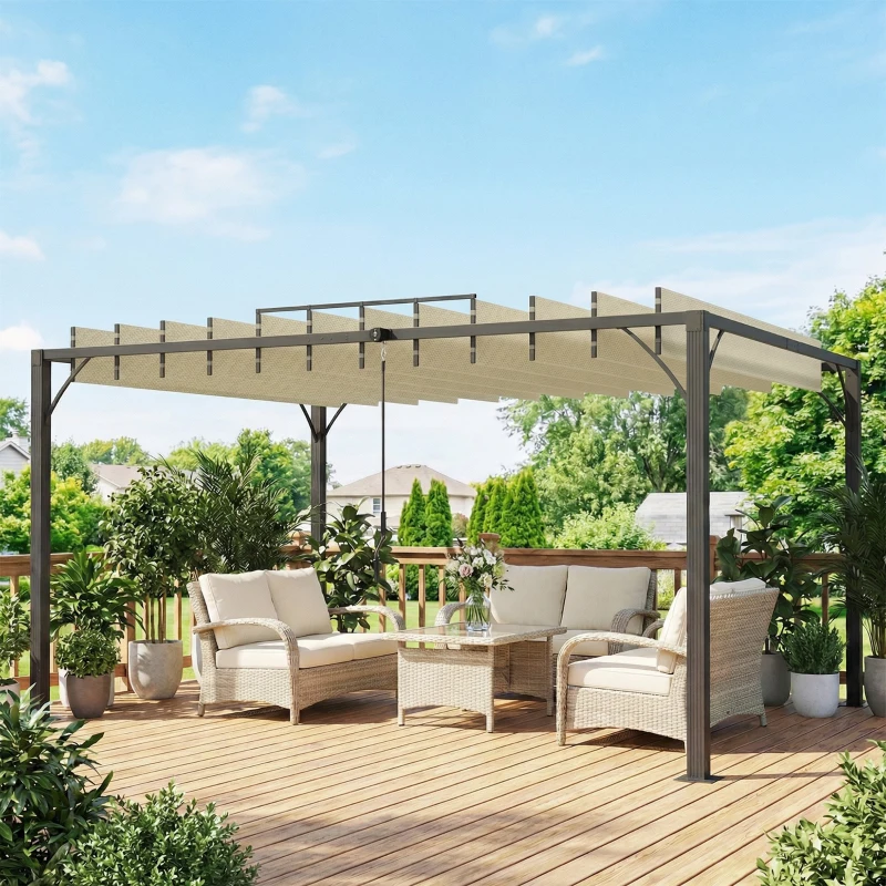Outsunny Pérgola 390x2 para Jardim com Desenho de Lâminas Superiores Giratórias até 135° Proteção UV 50+ para Pátio Terraço Creme