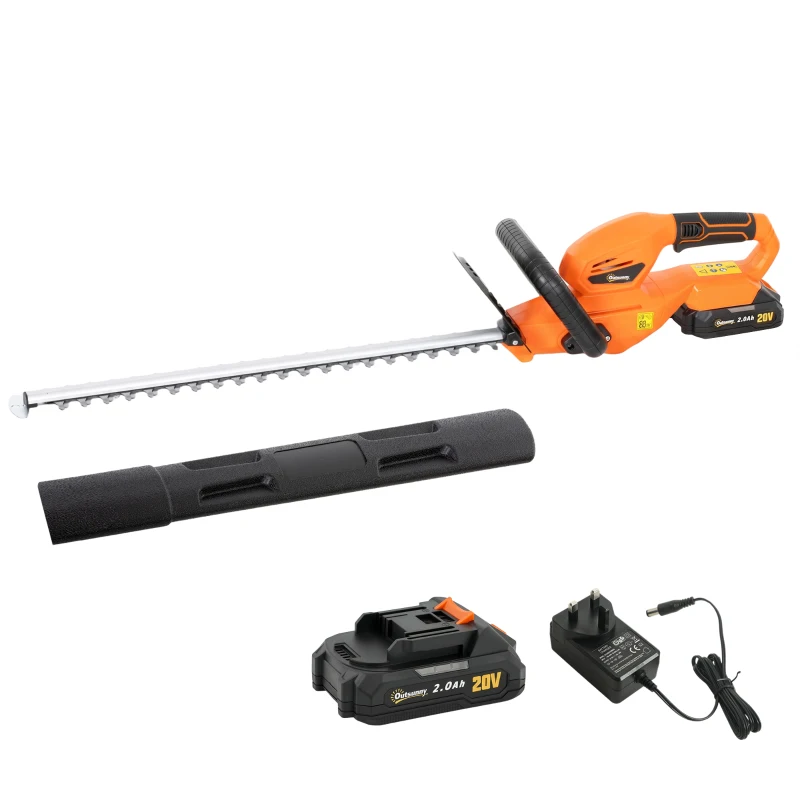 Outsunny 20" Cordless Hedge Trimmer, 18V Electric Hedge Cutter with 51cm Dual Action Blade, 2000mAh Battery and Charger