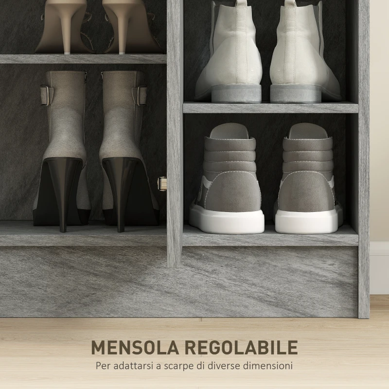 HOMCOM Scarpiera Moderna in Legno con 4 Ripiani Aperti e Armadietto per 12 Paia,, 83x30x90 cm, Grigio Cemento