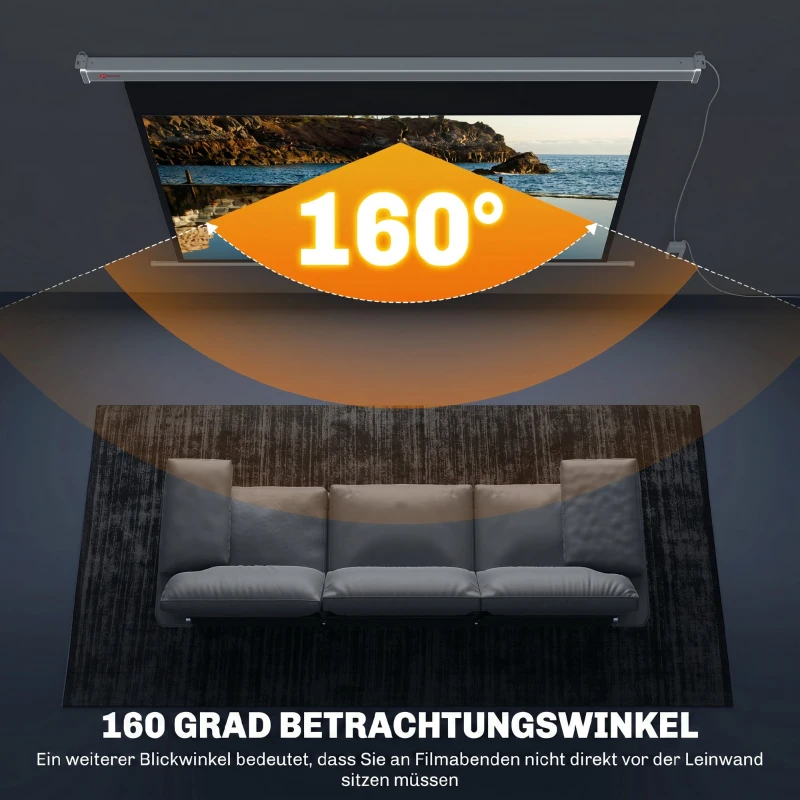 HOMCOM projectiescherm 213,36 cm met afstandsbediening, van PVC en metaal, 212x8x150 cm, wit