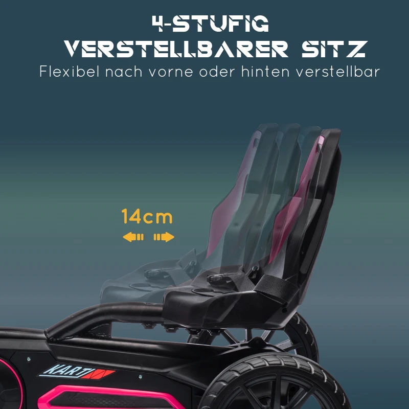 HOMCOM Go-Kart, Kinderfahrzeug mit verstellbarem Sitz, Tretfahrzeug, Tretauto mit Handbremse, 3-8 Jahre, Outdoor, Rosa(m-4)