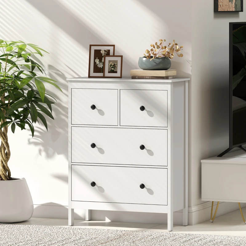 HOMCOM Modern Chest of Drawers, 4 Drawer Dresser Clothes Storage Organiser for Living Room, Hallway, Entryway, White