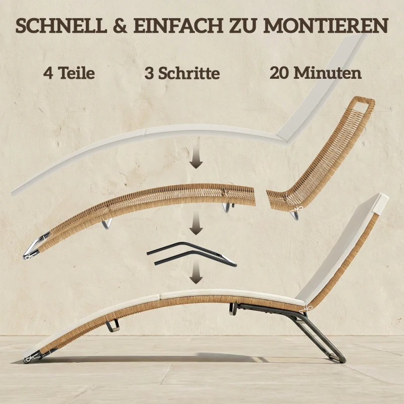Outsunny Poly Rattan Zonnebank S-vormige Ligstoel met Kussen Ademend Stalen Frame