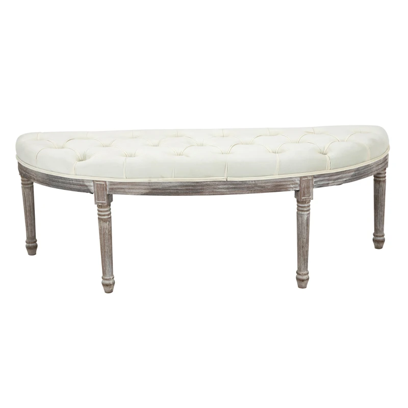 HOMCOM Gestoffeerde Bank Zitbank Vintage Retro Bedbank met Knopen Fluweelzachte Aanraking Rubberhout Beige 142 x 49 x 49 cm