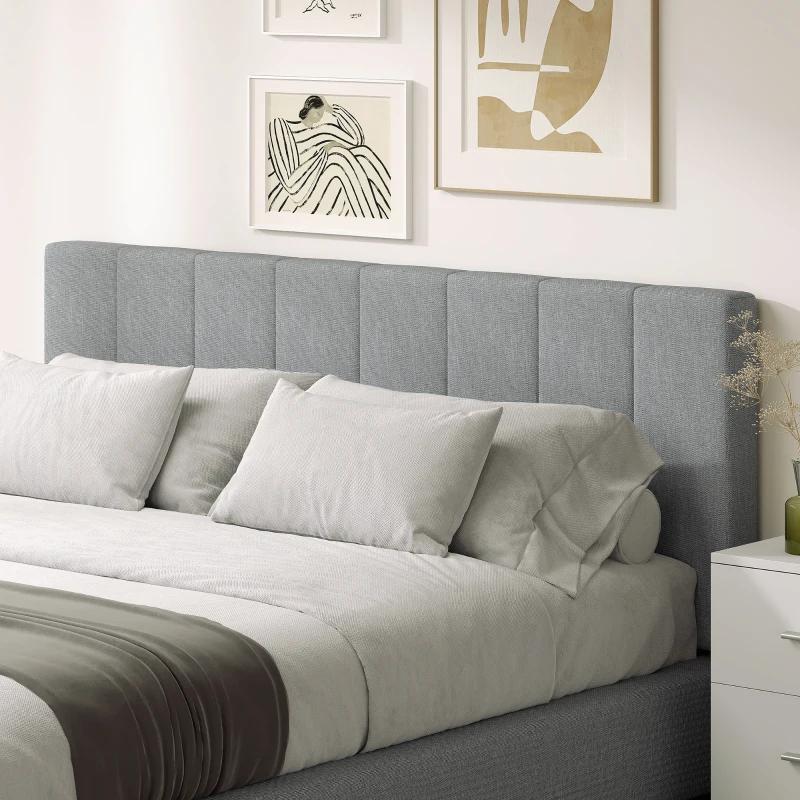 HOMCOM Kopfteil 3-fach höhenverstellbar Bettkopfteil mit Metallbeinen Leinenoptik für Schlafzimmer 160x10x106/116/126 cm Grau