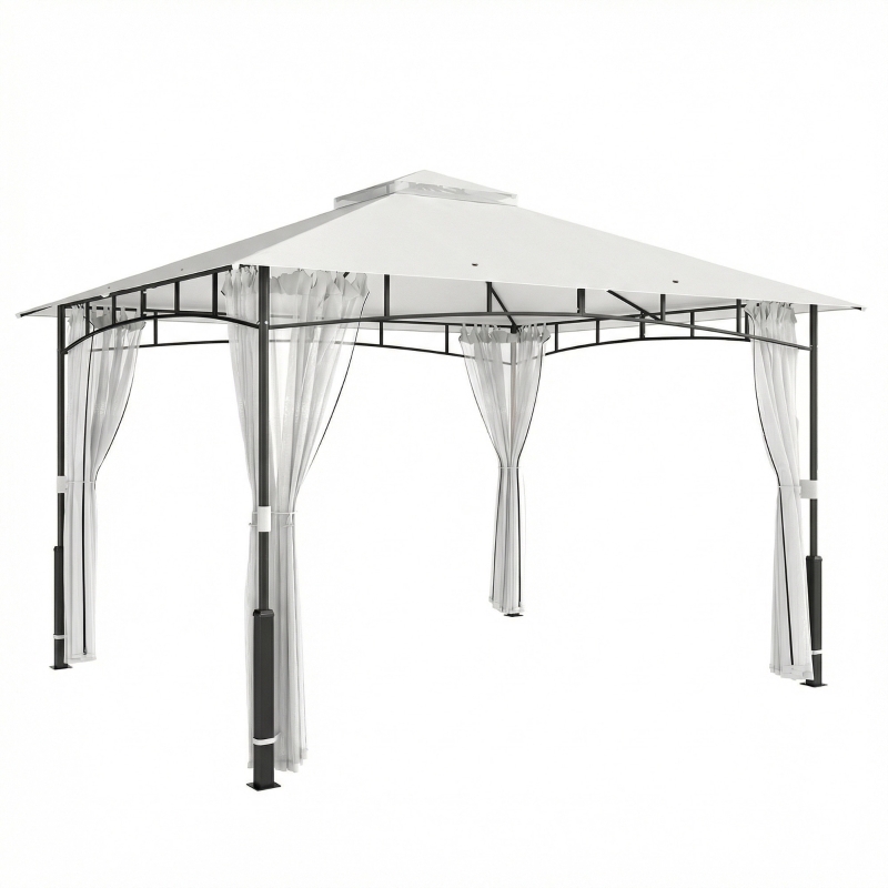 Outsunny Gazebo, 3x3,6 m waterafstotend stabiele tuingazebo met gaaspanelen, dubbel dak, voor tuin, terras, zwart