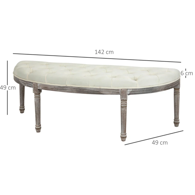 HOMCOM Gestoffeerde Bank Zitbank Vintage Retro Bedbank met Knopen Fluweelzachte Aanraking Rubberhout Beige 142 x 49 x 49 cm