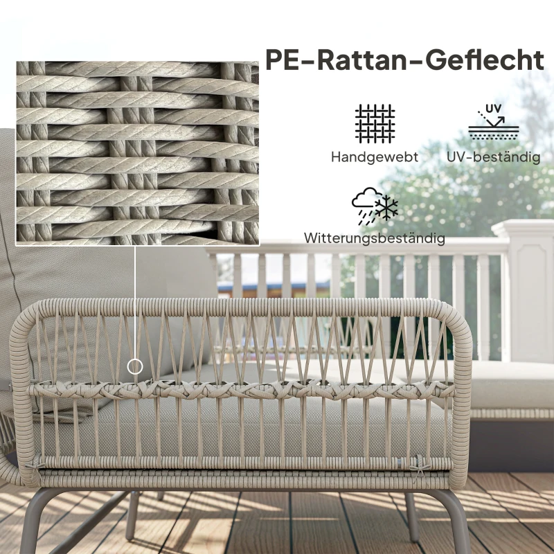 Outsunny Polyrattan tuinmeubelset 3-delig, loungeset met chaise longue tweezitsbank glazen tafel afneembare kussens