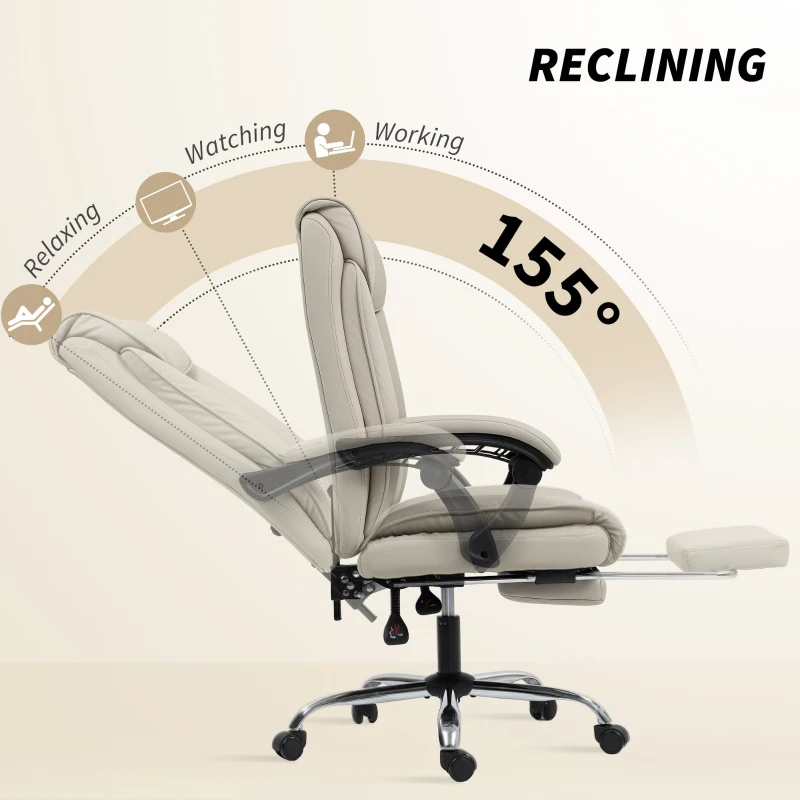 HOMCOM Pet-Friendly Faux Leather Computer Desk Chair, Executive Office Chair with Footrest and Double-Layer Padding, Khaki