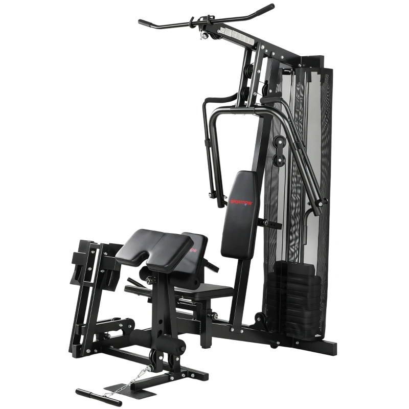 SPORTNOW Krachtstation fitnessstation met latpull butterflystang 65 kg gewichten kabel tot 120 kg