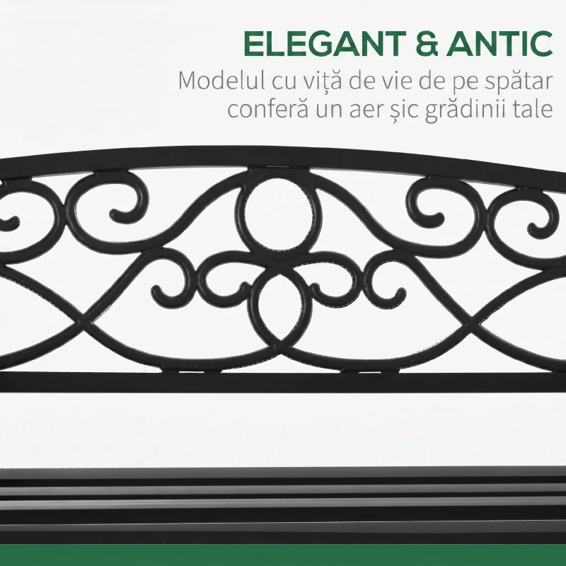 Outsunny Bancuta pentru gradina 2 locuri din otel si fonta cu brate si decoratiune, 128x58.5x85cm, negru