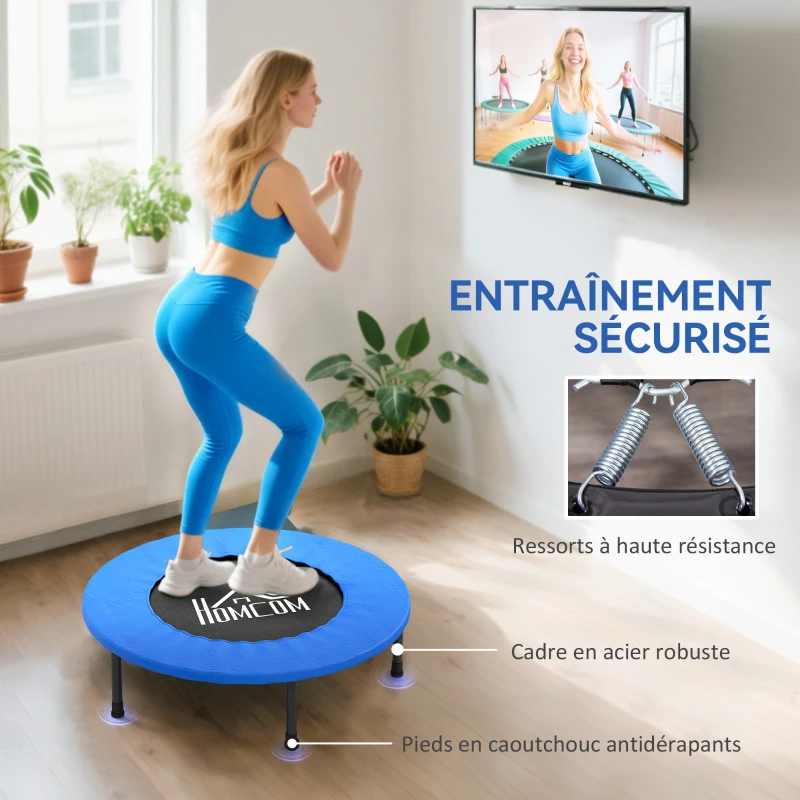 HOMCOM Mini trampoline de fitness, trampoline d'exercice avec pieds antidérapants, charge 100 kg, Ø 81 x 22,5 cm, bleu et noir