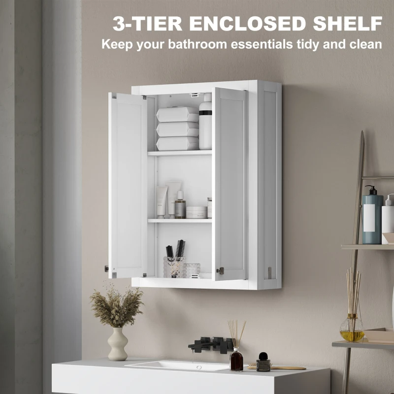 HOMCOM Bathroom Wall Cabinet with Adjustable Shelves - White