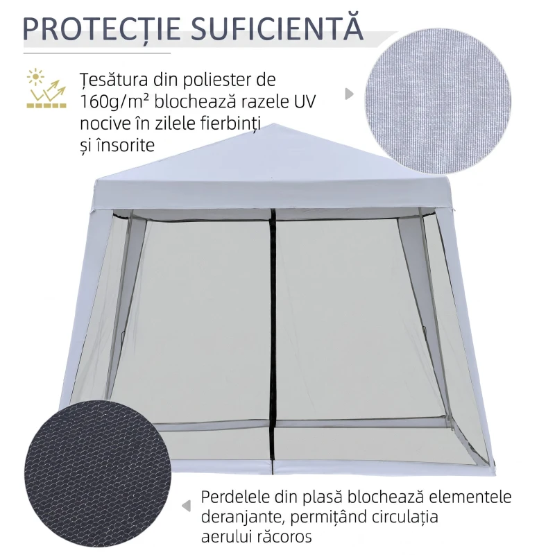 Outsunny Foisor de Gradina 3x3m cu Plasa de Tantari din Poliester si Metal