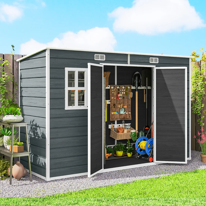 Outsunny Tuinhuisje 3,2m², Opslagschuur met Lessenaarsdak, 303x123x197cm met Ramen Afsluitbaar Deur Ventilatieopening Bodem