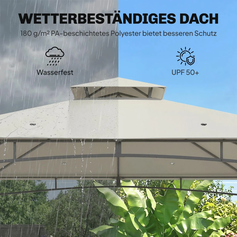 Outsunny Paviljoen 3x3m Waterafstotend Stabiel Winterbestendig Tuinpaviljoen met inklapbaar Bovenframe Dubbel Dak Crèmewit