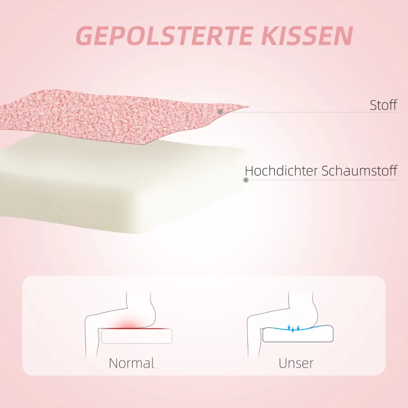 HOMCOM Schreibtischstuhl, Bürostuhl, Herzförmige Rückenlehne, gepolstert, Rosa(m-4)