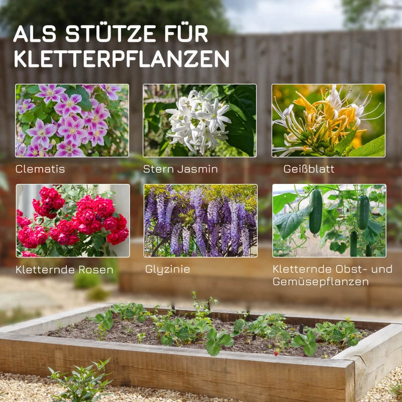 Outsunny Metalen klimrek 2-delige set roestvrij klimrek voor klimplanten komkommers rek 180 x 50 cm