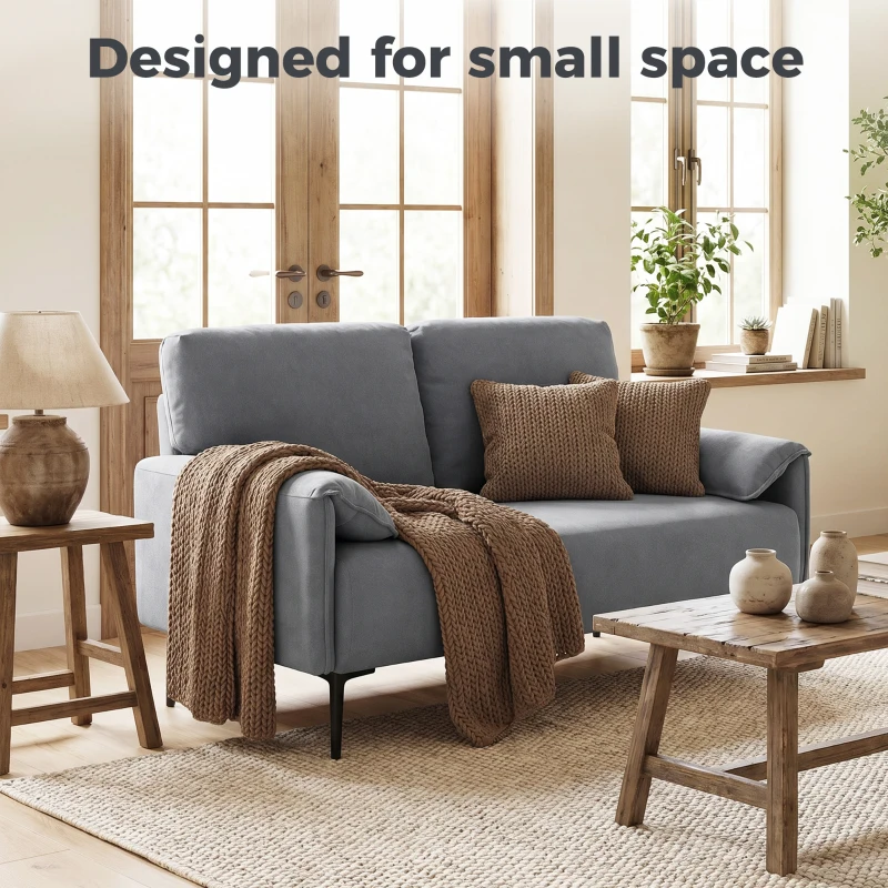 HOMCOM 2-zitsbank, dikke kussens, fluwelen bekleding, Gestoffeerde Bank, Zwart(m-6)