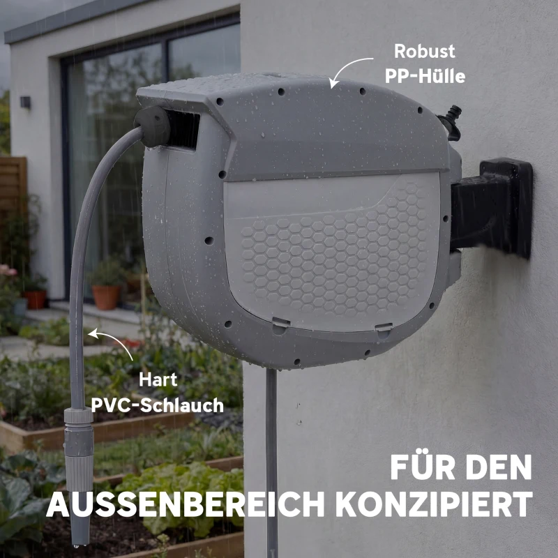 Outsunny Slanghaspel met tuinslang 30 m, 180° draaibare slangbox met automatische oprolling en zelfvergrendeling