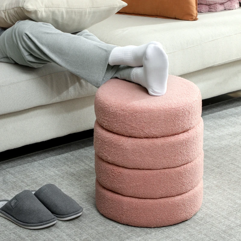 HOMCOM Kruk, rond, teddyfleece, tot 120 kg, Φ40x45H cm, Roze(m-6)