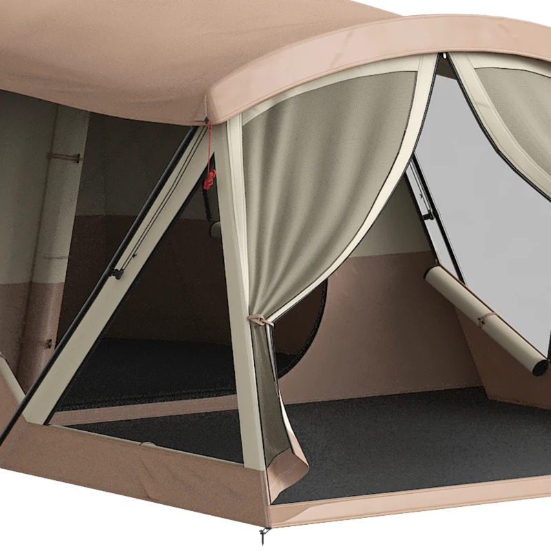 Outsunny Cabin Tent Waterproof Camping Tent with Two Room for 4 Person Brown