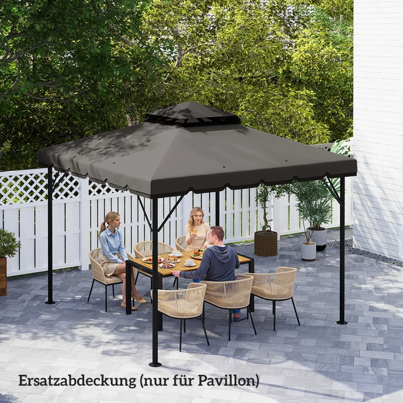 Outsunny Vervangend dak voor paviljoen 3x3m waterafstotend paviljoendak met dubbellaags dak waterafvoergaten Lichtgrijs