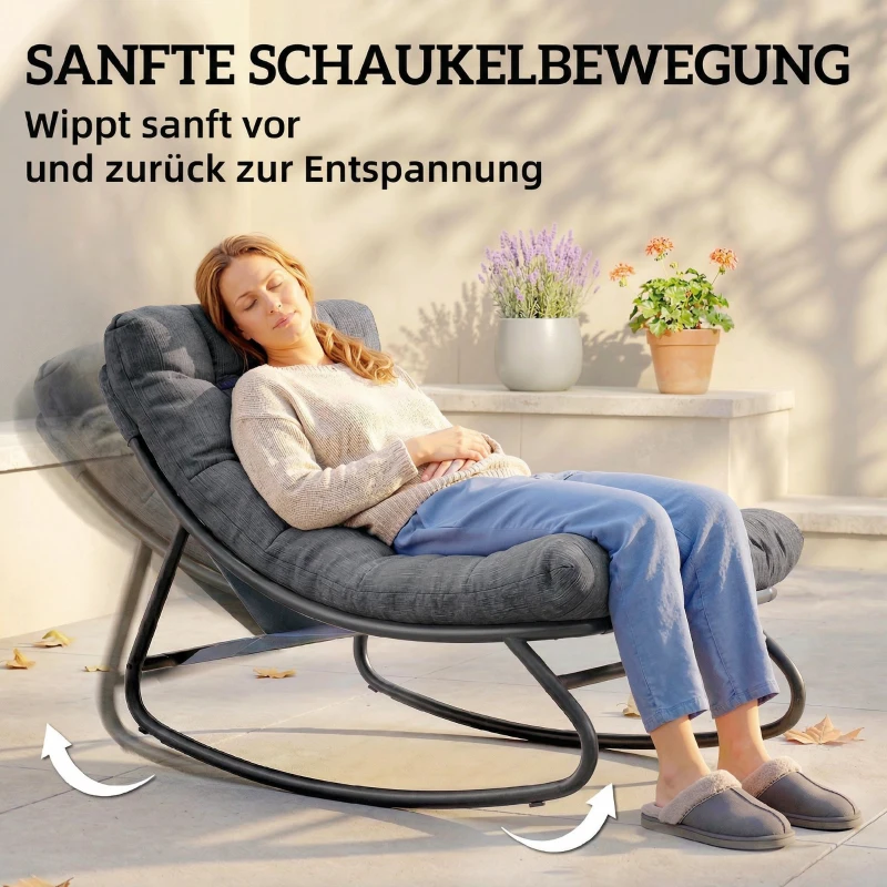 Outsunny Schommelstoel met brede textiel zitting en dik kussen, 101 x 66 x 63 cm, grijs