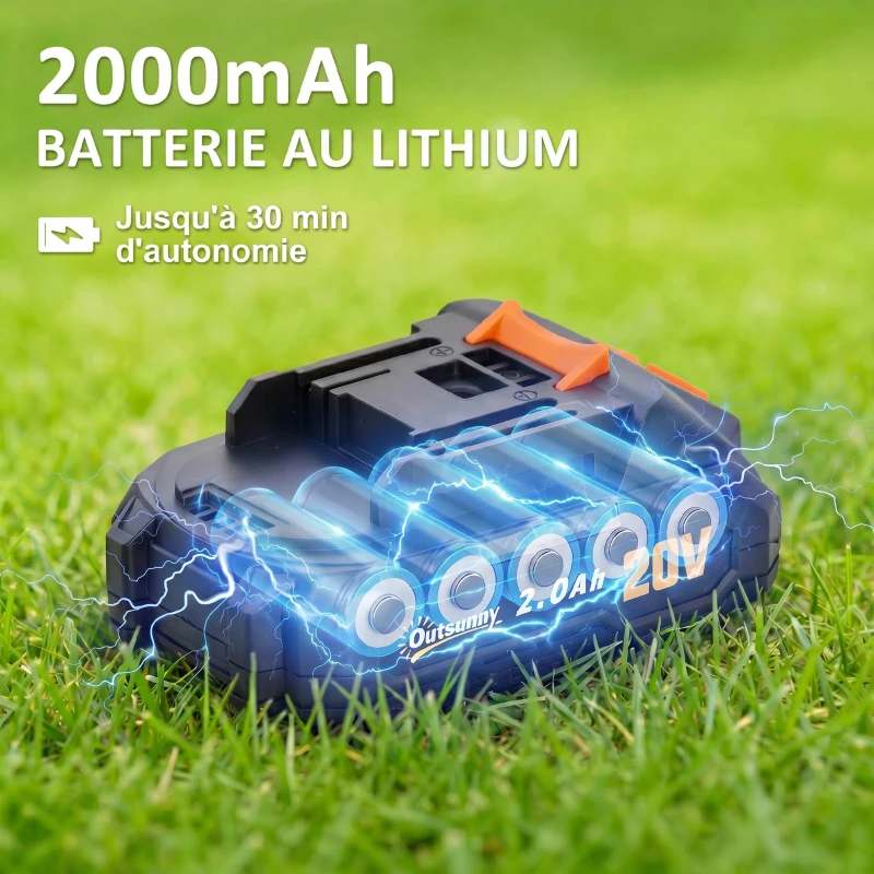 Outsunny Taille-Haies Électrique 100 W, Lame 51 cm, Batterie 2,0 Ah et Chargeur, Orange