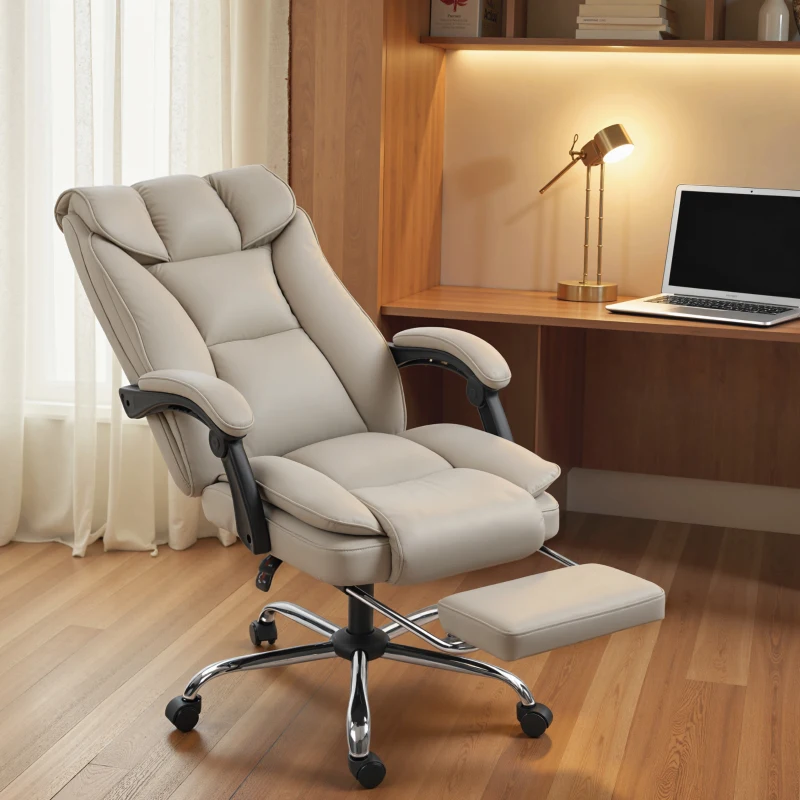 HOMCOM Pet-Friendly Faux Leather Computer Desk Chair, Executive Office Chair with Footrest and Double-Layer Padding, Khaki