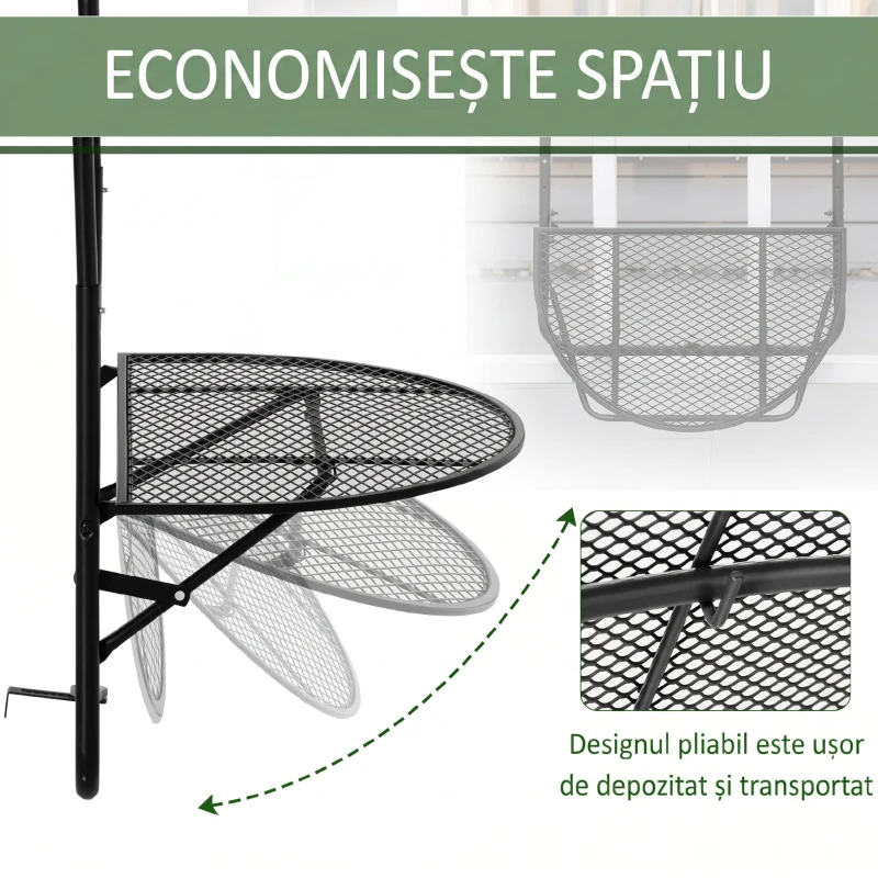 Outsunny masa de agatat pentru balcon, masuta metalica de instalare pe perete, Neagra