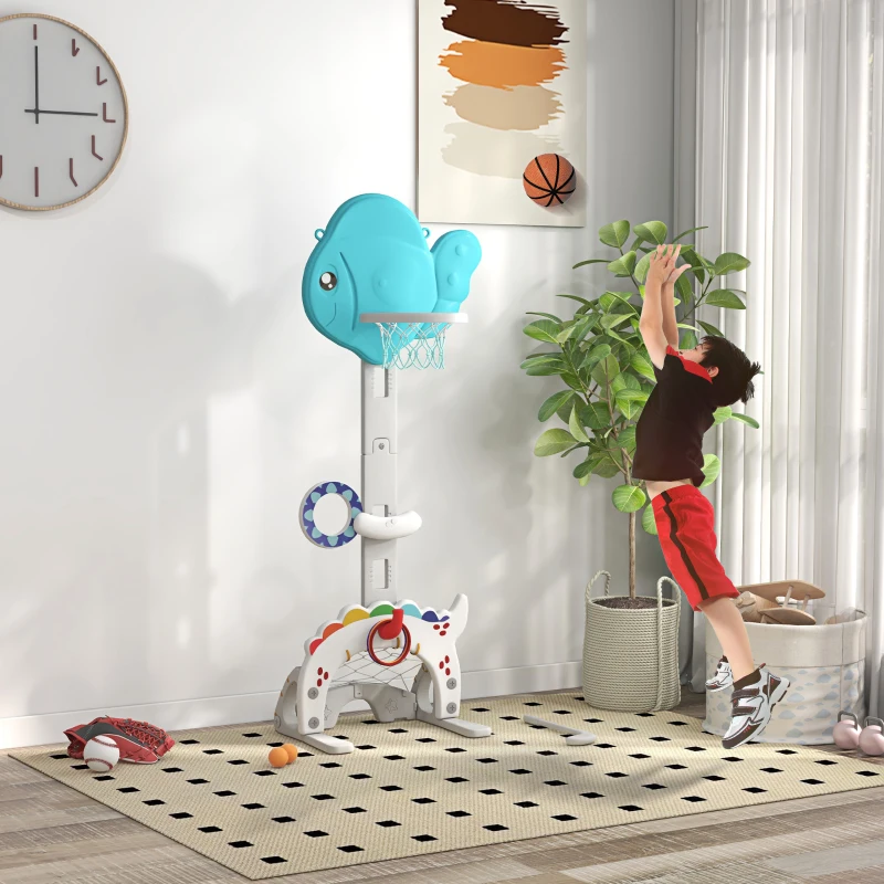 AIYAPLAY Kinderbasketbalkorf 5-in-1, in hoogte verstelbaar 134-152 cm, met basketbal, pomp, voetbaldoel en golfset, indoor & outdoor