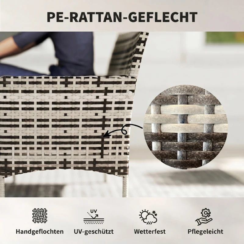 Outsunny 2-zits Rattan Tuinbank PE-Rattan Outdoor Terrasbank met Kussen, Anti-slip Matten, Stalen Frame, Lichtgrijs