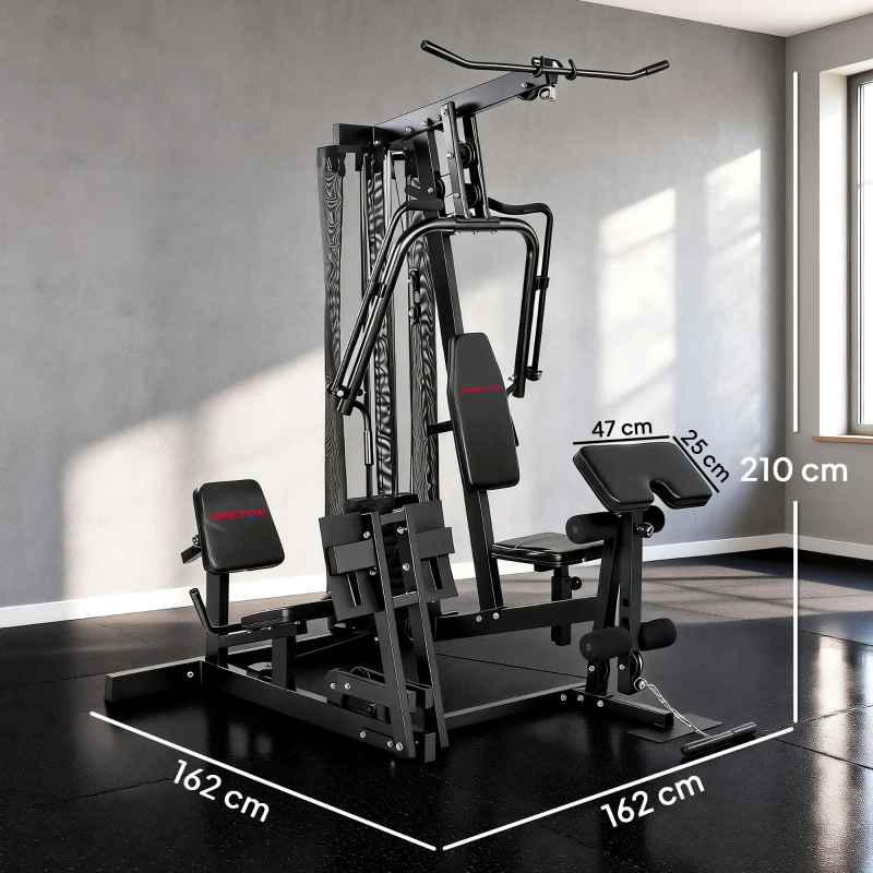 SPORTNOW Krachtstation fitnessstation met latpull butterflystang 65 kg gewichten kabel tot 120 kg