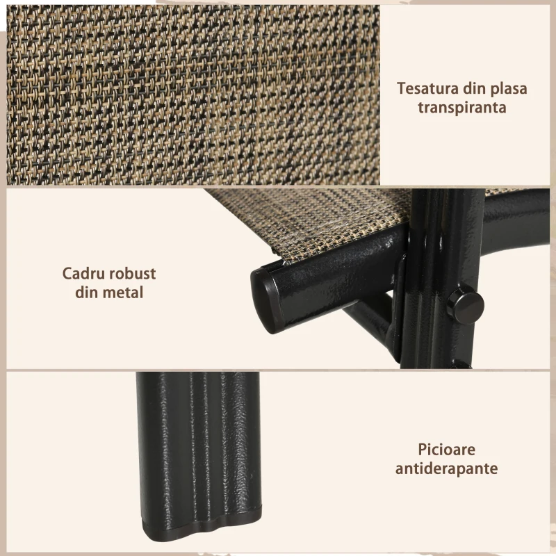 Outsunny Set 4 Piese Scaune de Gradina cu Cotiere, Scaune de Exterior Stivuibile din Metal si Tesatura Respirabila, Maro
