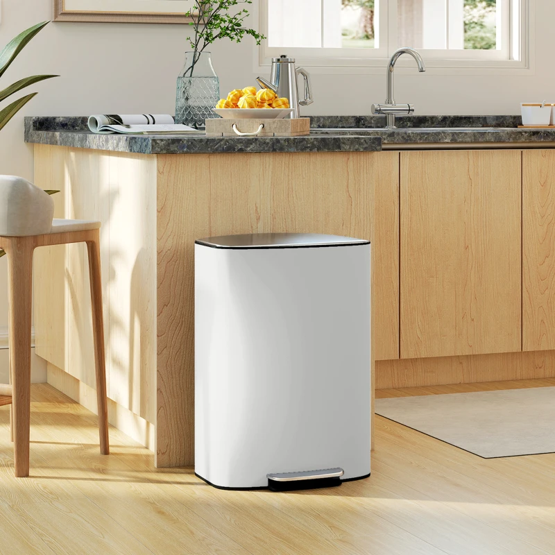 HOMCOM Keukenprullenbak 50L met Blijft-Open Functie, Soft-Close Deksel, Pedaal, Crèmewit