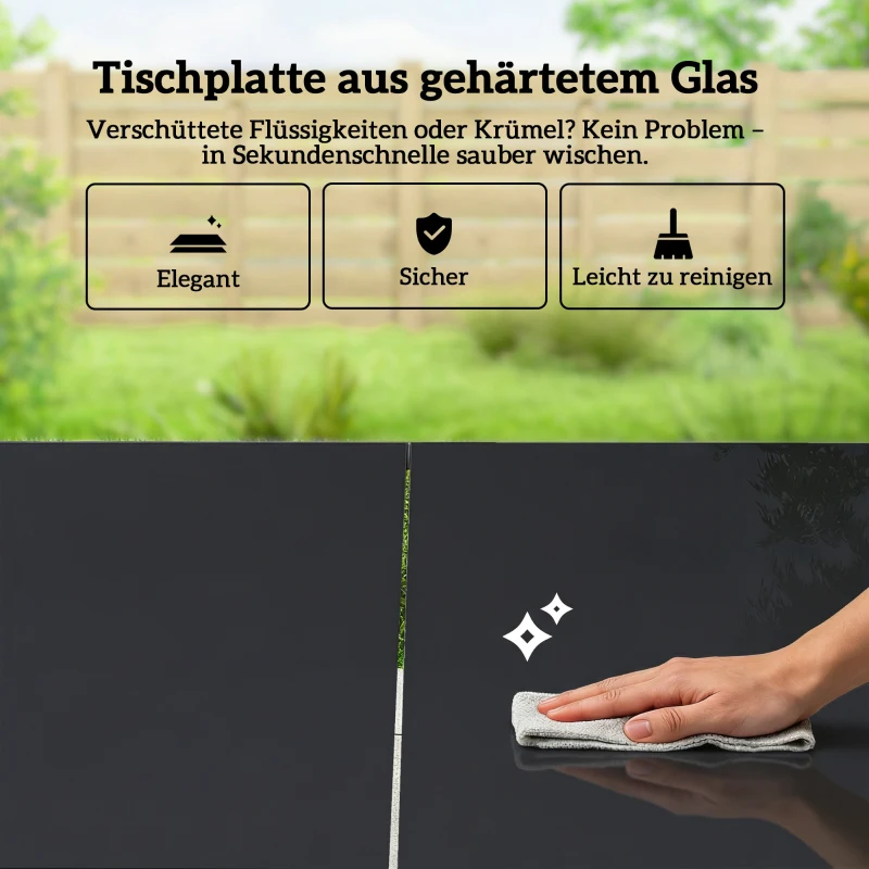 Outsunny Tuinmeubelset zitgroep 150 x 80 cm glazen tafel met 6 ademende stoelen decoratieve armleuningen zwart