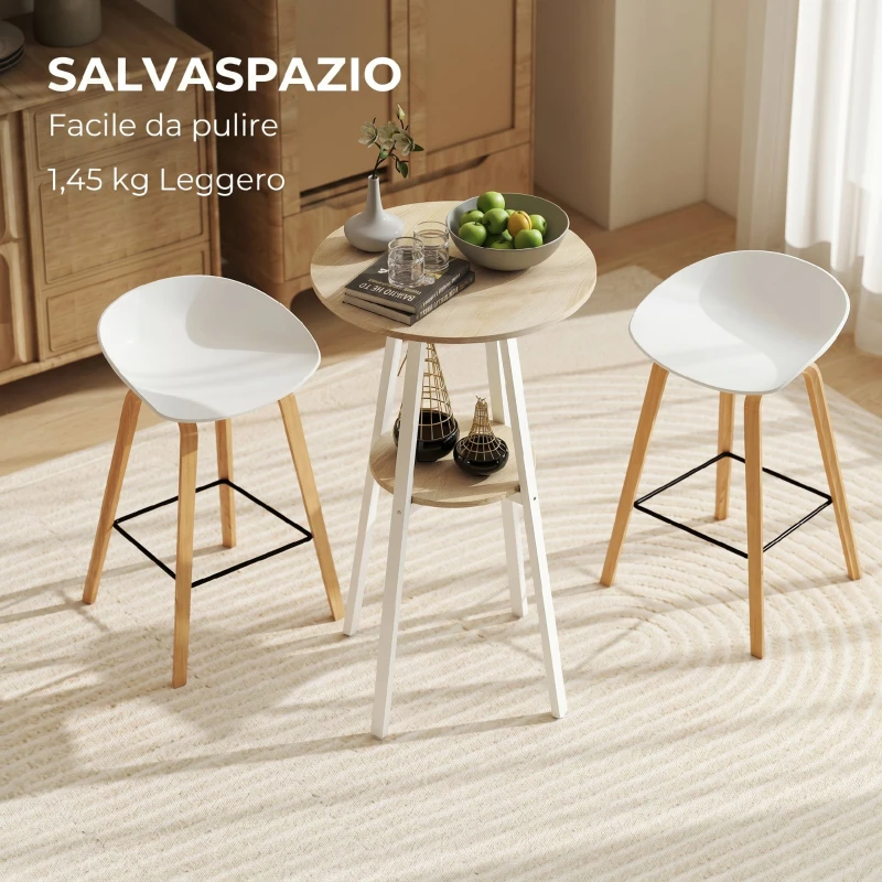 HOMCOM Tavolo Alto Rotondo con Mensola, Tavolo Moderno per Cucina o Sala da Pranzo, per 2 Persone, Naturale e Bianco