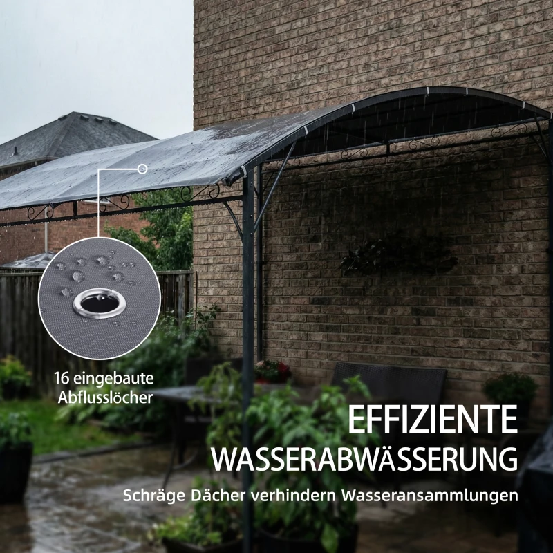 Outsunny Aanbouwpergola met metaalframe en dak, weerbestendig wandmontage pergola overkapping 2,86 x 3,84 x 2,52 m Grijs