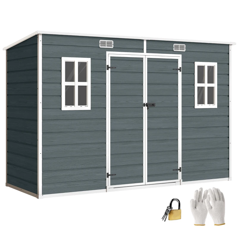 Outsunny Tuinhuisje 3,2m², Opslagschuur met Lessenaarsdak, 303x123x197cm met Ramen Afsluitbaar Deur Ventilatieopening Bodem