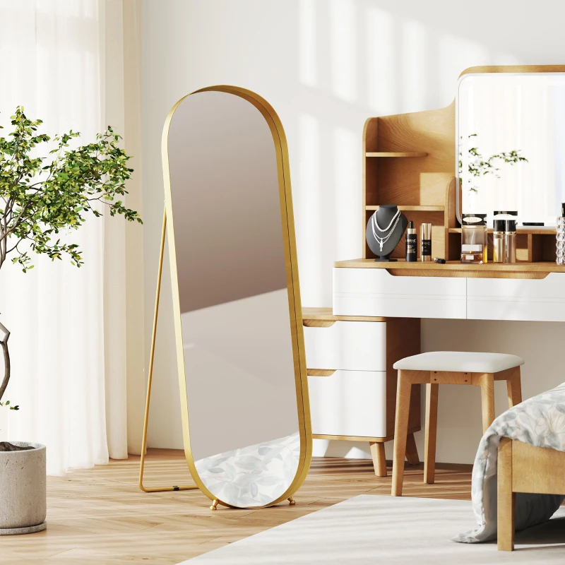 HOMCOM Volledige Lichaamsspiegel met Metalen Frame, 160 x 50 cm, Gouden Frame, voor Woonkamer, Slaapkamer