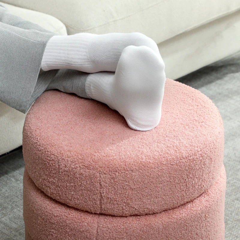 HOMCOM Kruk, rond, teddyfleece, tot 120 kg, Φ40x45H cm, Roze(m-8)